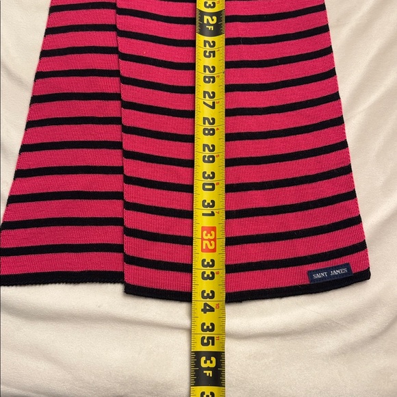 Saint James Bold Pink and Navy Striped Scarf - Picture 4 of 4